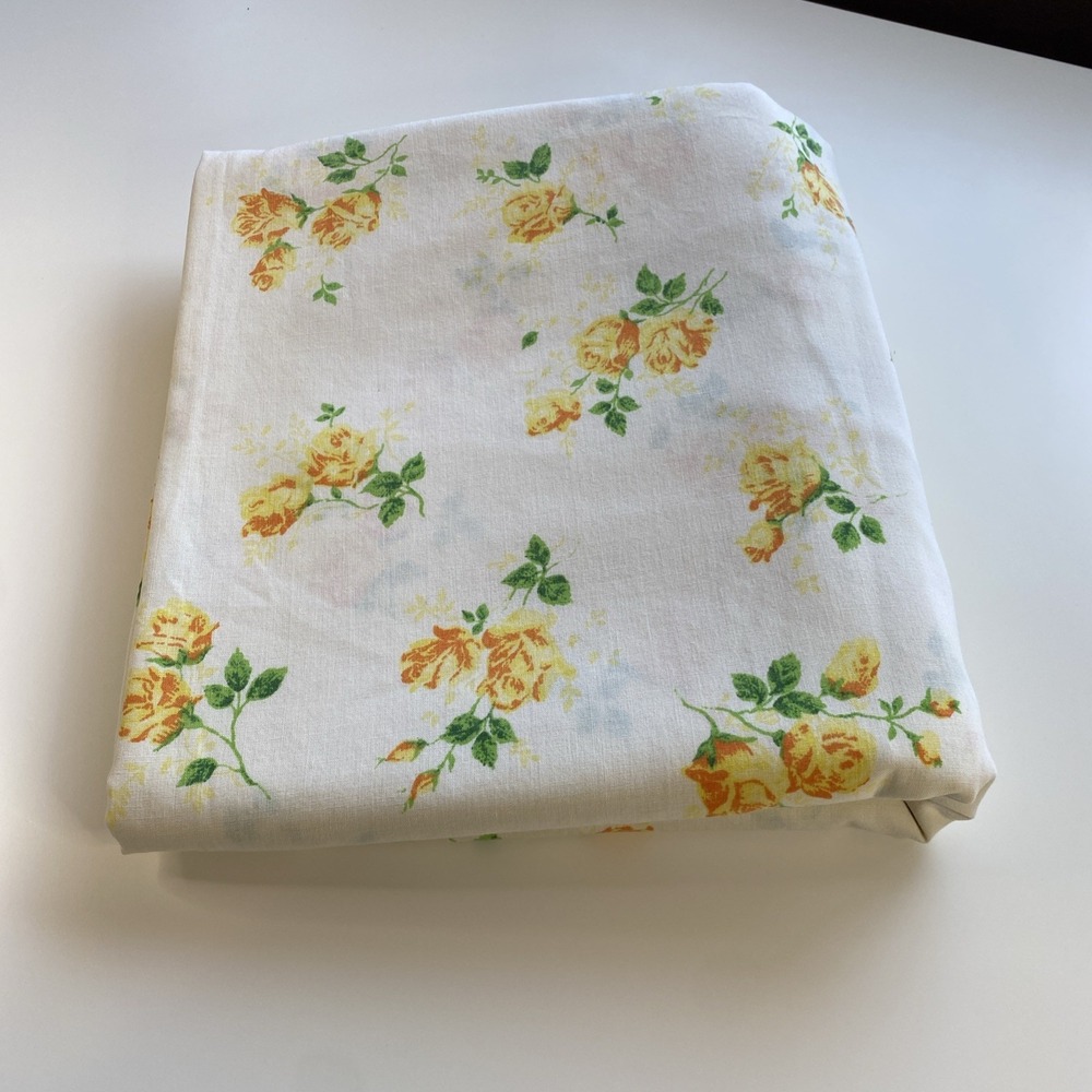 Vintage Retro Dan River Dantrel Muslin Double Full Bed Flat Yellow Roses